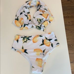 High waisted lemon halter bikini